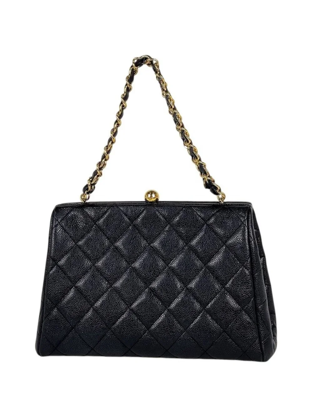 Chanel Handbag CC Logo Quilted Caviar Leather Black